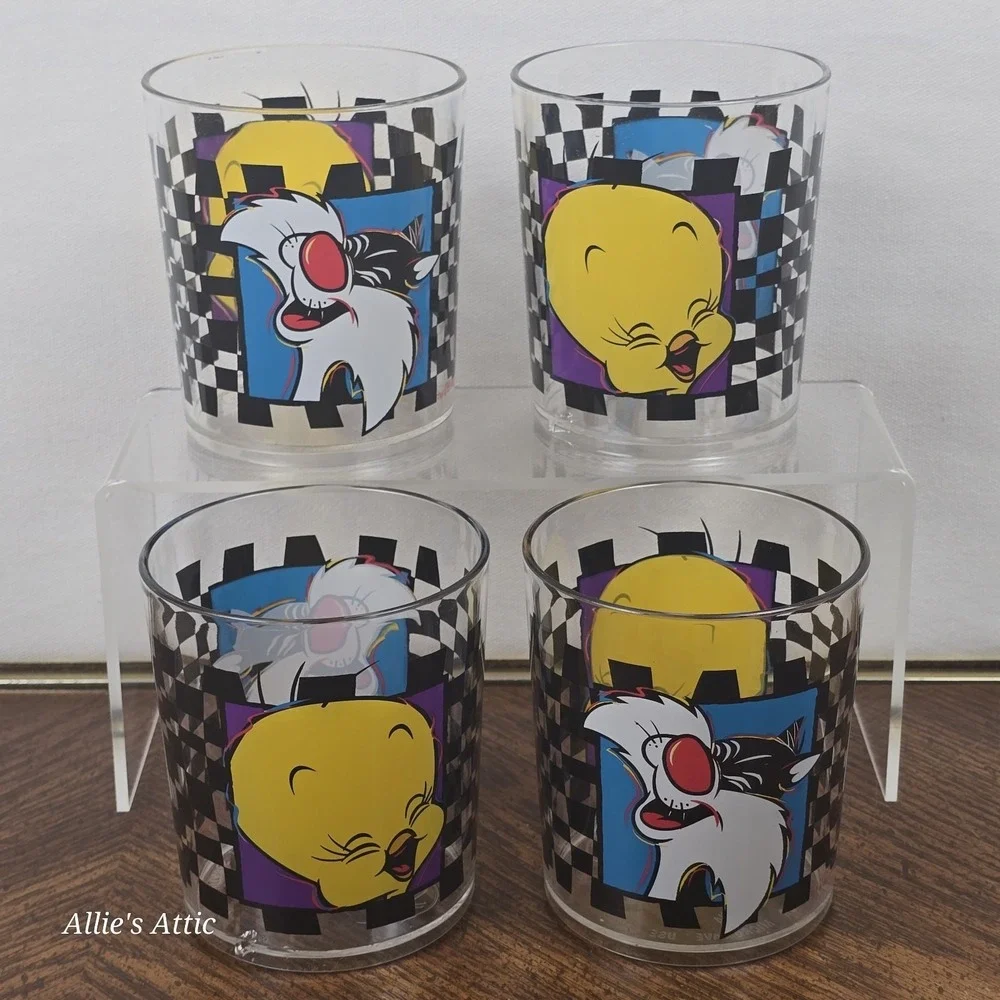 90s Looney Tunes Plastic Cups Kids Sylvester Tweety Vintage ZAK Designs Stacking